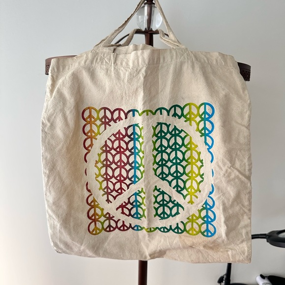 Handbags - Colorful Boho Peace Sign Tote Bag